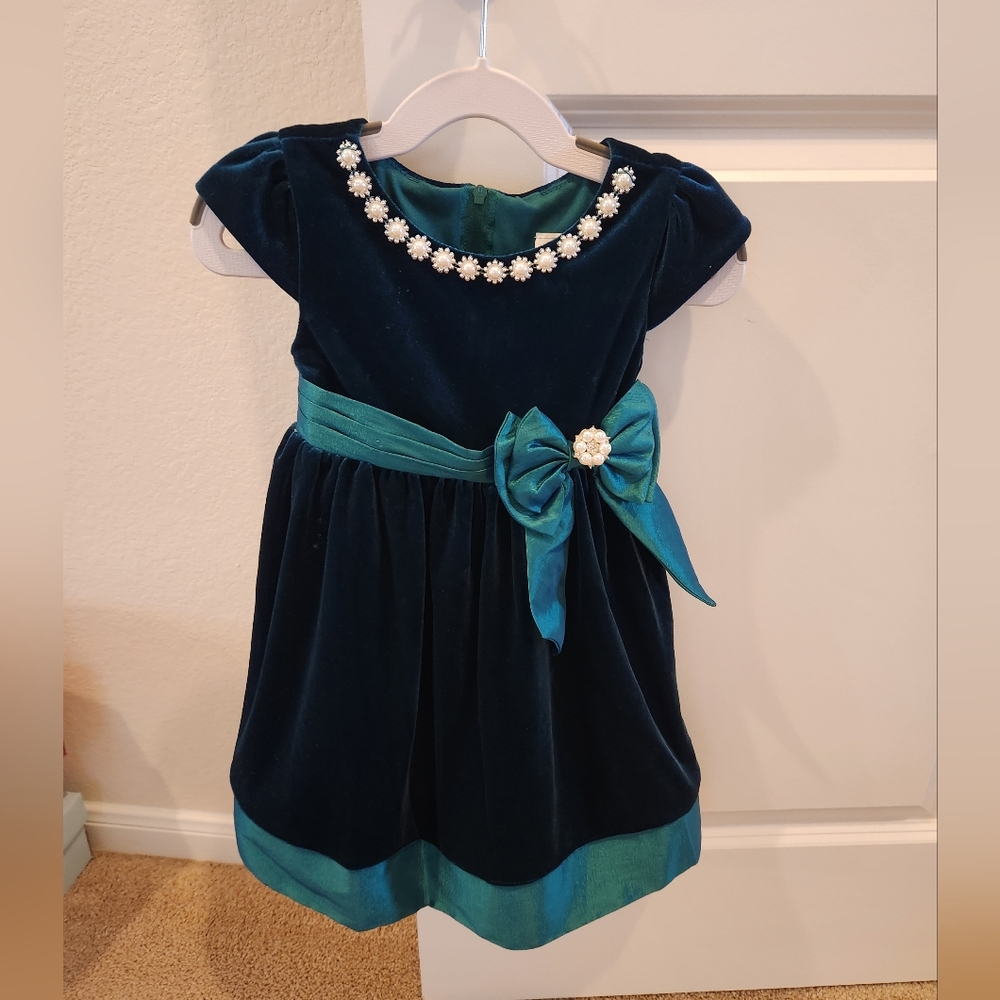 Rare Editions 3T Toddler Girls Velvet emerald Green Holiday Dress - Picture 3 of 4
